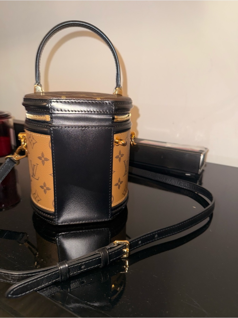 Louis Vuitton Tan Monogram Canvas Mini Vanity Bag with Black Trim - Picture 7 of 8